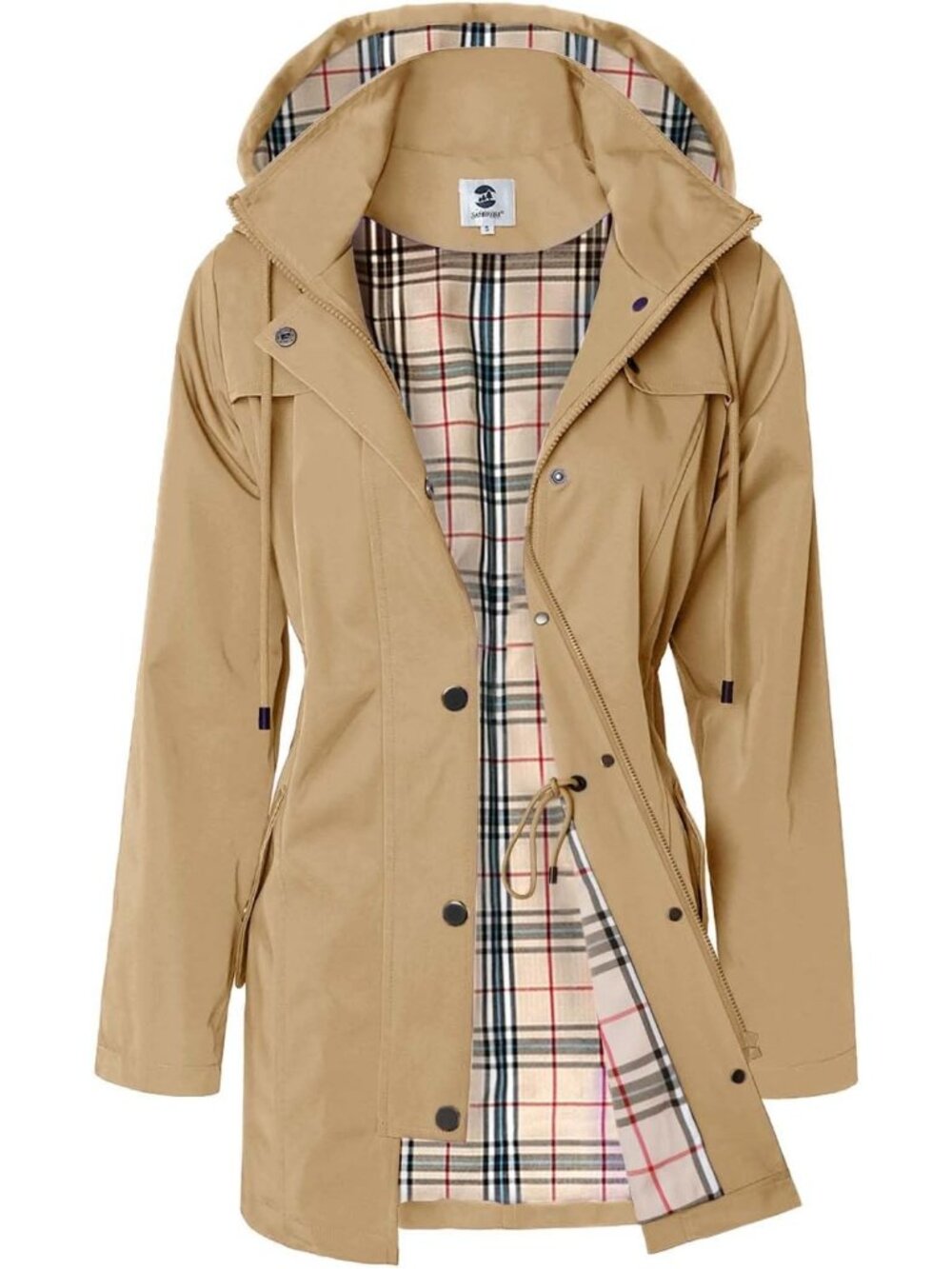 〽️Women's Dark Khaki Hooded Raincoat Long Outdoor Windbreaker Travel Coat
